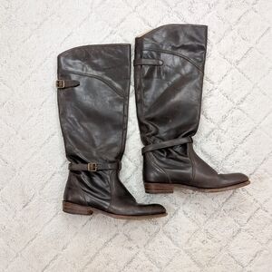 Frye Boots Womens 9 Brown Chocolate Dorado Belted Riding Leather Knee High
